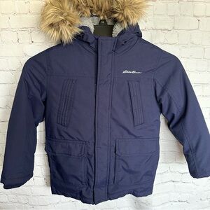 Eddie Bauer Kids Boy Girl Size XS 5-6 Superior Down Parka Jacket Navy Blue